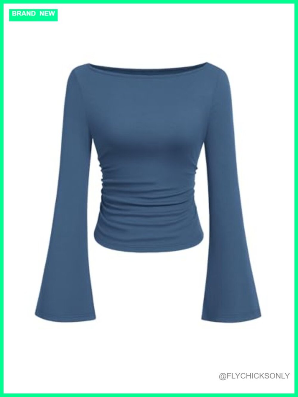 Ribbed Knit Bell Sleeve Boat Neck Crop Top